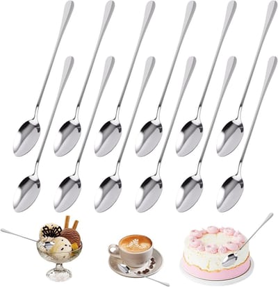Set van 12 RVS Latte Macchiato Lepels - Lange IJslepel, Theelepel en Drinklepel, Vaatwasserbestendig en Spiegelschoon