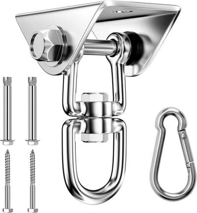 EXCITAT Hangende schommelhaken - Stevig roestvrij staal - Draagvermogen van 450 kg - 360° draaibaar - Met schroeven - Geschikt voor houten balken en betonnen plafonds - Geschikt voor hangstoelen, schommels, yogahangmatten, zandzakken