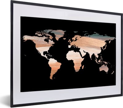 Poster in lijst - Fotolijst 60x40 cm - Posters - Wereldkaart - Verf - Koper - Posterlijst zwart - Decoratie - Wanddecoratie woonkamer - Muurdecoratie slaapkamer