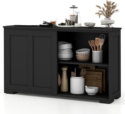 Dressoir met 3 Niveaus, Schuifdeuren en Verstelbare Plank - Ruime Opbergkast voor Eetkamer en Keuken (106.5x33x60 cm)