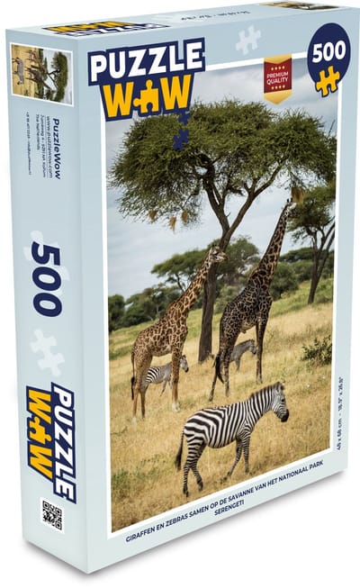 Puzzel Giraffen en Zebras samen op de savanne van het Nationaal park Serengeti - Legpuzzel - Puzzel 500 stukjes