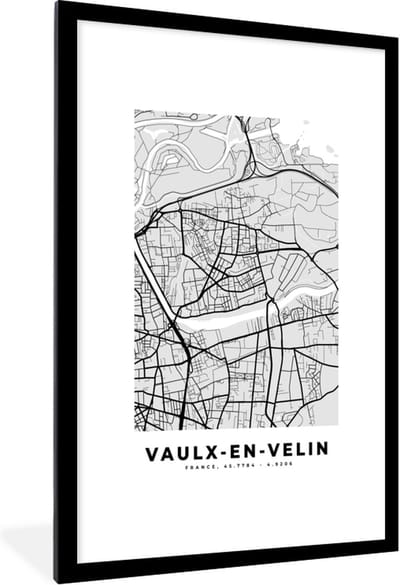 Fotolijst incl. Poster - Vaulx-en-Velin – Plattegrond - Frankrijk – Kaart – Stadskaart - 80x120 cm - Posterlijst