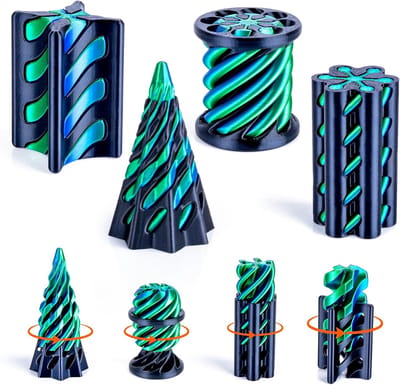 BOTC Fidget Toy Set - 4 Stuks - 3D Printed - Impossible Cone & Spiral Pyramid - Sensorisch Speelgoed voor Stressvermindering en Focus - Optische Illusie Bureau Gadget - Blauwgroen