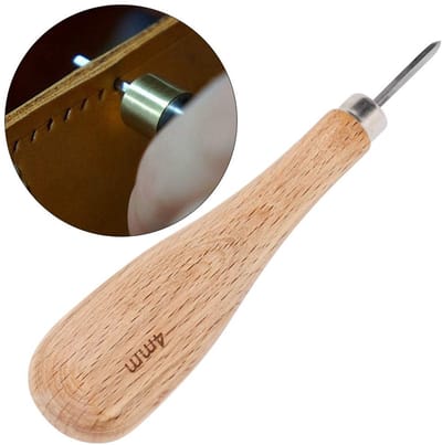 Dailygoods- Ponsgereedschap 3 mm Stalen Diamanten Puntpriem - Ergonomisch Beukenhouten Handvat - Robuust Materiaal - Lange Levensduur - Nauwkeurige Perforaties - Leerpunt
