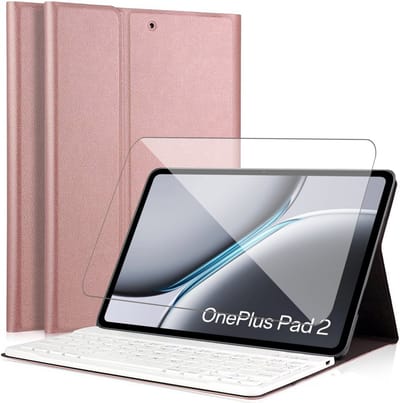 Hoes met toetsenbord geschikt voor Oppo Pad 3 Pro / OnePlus Pad 2 / OnePus Pad Pro 12.1 - Screen Protector GlassGuard - Keyboard Book Case Cover Hoesje Rose & Screenprotector