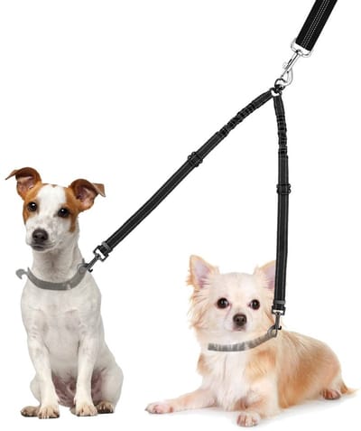 Dailygoods- Hondenriem 360° draaibaar - Dubbele hondenriem - Verstelbare schokabsorberende lijn - Reflecterende strip - Voor 2 honden - Multifunctionele koppeling - Hondenlood