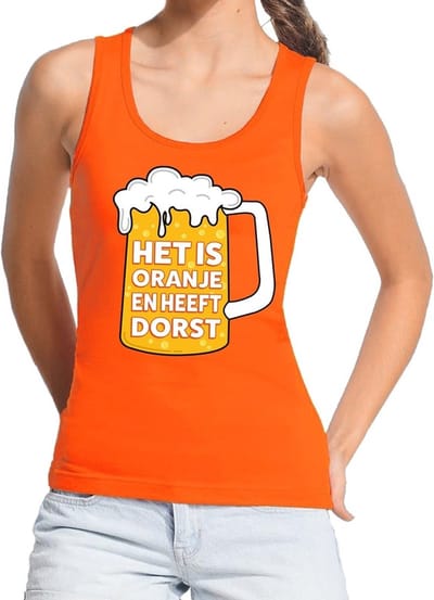 Het is oranje en heeft dorst tanktop / mouwloos shirt oranje dames - tekst shirt voor dames - oranje kleding S