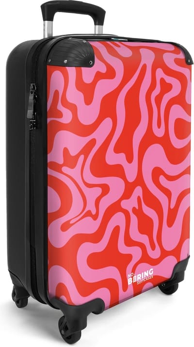 NoBoringSuitcases.com® - Reis handbagage - Cabine koffer lichtgewicht - Rood roze abstract - Reiskoffer trolley - Rolkoffer met wieltjes volwassenen - Travel luggage suitcase - Past binnen 55x40x20 en 55x35x25