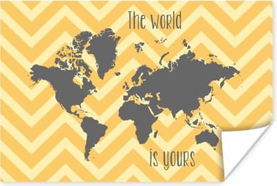 Poster 30x20 cm - Wereldkaart - Grijs - Patroon - Posters - Kamer decoratie - Wanddecoratie woonkamer - Muurdecoratie slaapkamer
