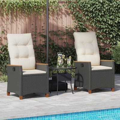 vidaXL - Ligstoel - voor - Tuin - met - kussen - Zwart - en - Crème - 64 - x - 57,5 - x - 112 - cm