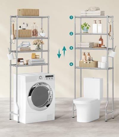 QPFO® Wasmachine Ombouw Rek – Metalen Opbergrek Duifgrijs – Ruimtebesparend Wc Meubel – 30x63x176 cm