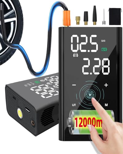 Accuplopper met 12000 mAh - Draagbare 150 psi luchtpomp met manometer voor auto en fiets