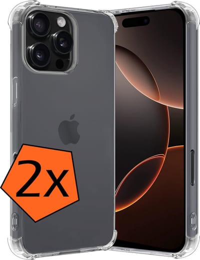 Hoes - 2 Stuks - Geschikt voor Apple iPhone 16 Pro - Sterk & Shockproof - Siliconen Case - Back Cover - Telefoon Hoesje Shock Proof - Transparant