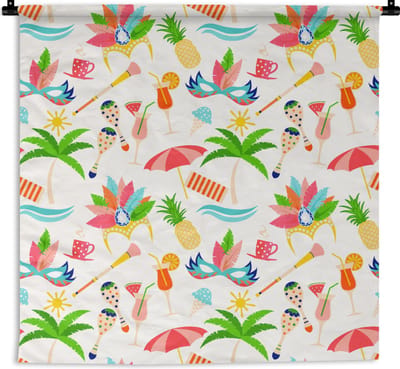 Wandkleed - Wanddoek - Patroon - Brazilië - Carnaval - 90x90 cm - Wandtapijt