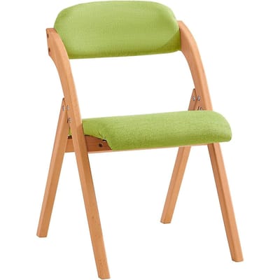 SoBuy Houten Klapstoel met Gestoffeerd Zitkussen, Bureaustoel, Eetkamerstoel, Natuur/Groen, 47.5x77x59 cm, FST92-GR - voor eetkamer, balkon of kantoor