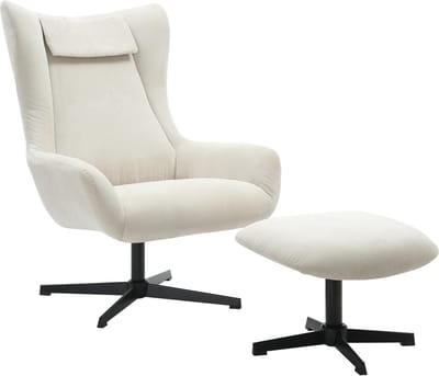 Fauteuil en poef Siem Beige - Ribstof - Zithoogte 44 cm - Zitdiepte 52 cm