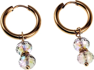 ∅18mm x 2,5mm Oorbellen Dames - Verguld RVS - Oorringen met Kleurrijke Facet Oostenrijkse Kristal Hanger