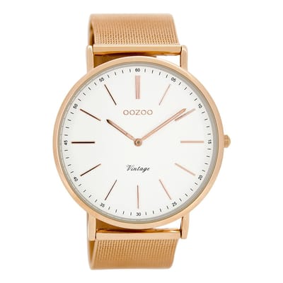 Rosé goudkleurige OOZOO horloge met rosé goudkleurige metalen mesh armband - C8177