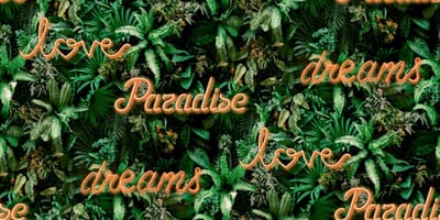 Noordwand - Good - Vibes - Behang - Neon - letter - with - plants - groen - en - oranje