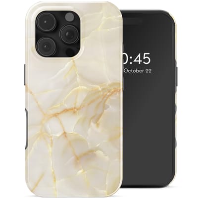 Selencia Hoesje - Geschikt voor Apple iPhone 16 Pro - Backcover - Golden Beige Marble