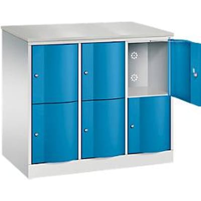 C+P Resisto lockerkast, 3 vakken, 6 vakken, B 1148 x D 640 x H 1077 mm, lichtgrijs/ gentiaanblauw