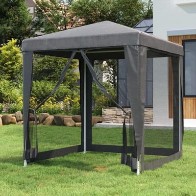 Partytent met Mesh-zijwanden - Paviljoen Gazebo - Buitenfeesten Organiseren - Waterdicht HDPE Dak - 200 x 200 x 240 cm