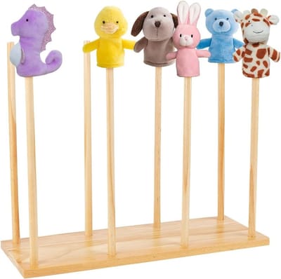 Houten poppenstandaard voor maximaal 8 poppen in Navajo wit - Educatieve houten display houder, anti-kneus opslag voor handpoppen en DIY knutselprojecten