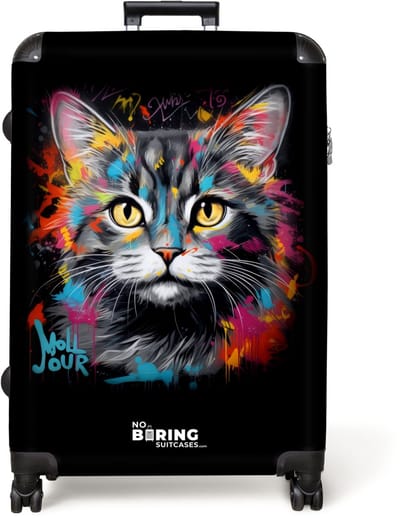 NoBoringSuitcases.com® - Koffer groot - Reiskoffer lichtgewicht - Kat met kleurrijke penseelstreken - Rolkoffer met 4 wielen - Grote trolley XL - 98 liter bagage