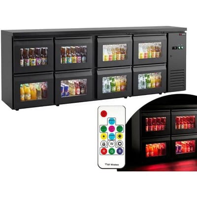 GGM Gastro Bar- & Getränkekühltisch Premium - 2540mm - mit 8 Glasschubladen & RGB-LED Licht