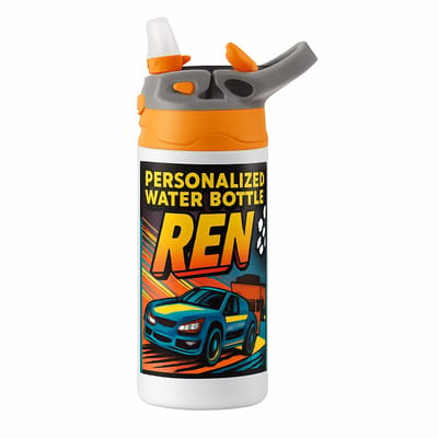 Art-Deco Gouden Drinkfles – Elegante Geometrische Drinkfles voor Design en Kunst Liefhebbers - Waterfles voor kinderen (wit/oranje)