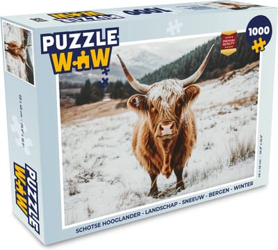 Puzzel Schotse Hooglander - Landschap - Sneeuw - Bergen - Winter - Legpuzzel - Puzzel 1000 stukjes volwassenen