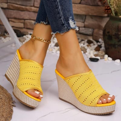 Platform Gebreide Ademende Sleehak Sandalen Grote Maten 35-43 Dikke Zool Vismond Open Teen Slippers voor Dames Sandalias De Mujer 38 brown