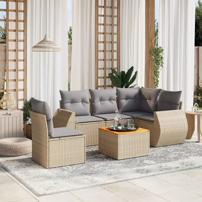 vidaXL - 6-delige - Loungeset - met - kussens - poly - rattan - beige