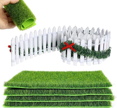 Miniatuur Tuin Set - Kunstgras Hek - Hobby Knutselen - Realistisch PVC Gras - 4 Stuks - Groen Wit