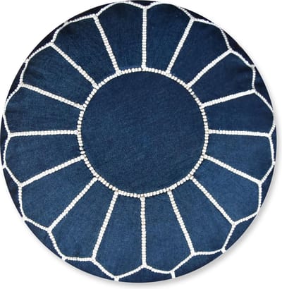 Poef Jeans - Denim Blauw - Handgemaakt- Duurzaam - Rond - Ø55 x 30cm - Gevuld geleverd - POUFS&PILLOWS