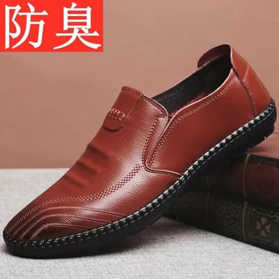 Heren Ronde Neus Kunststof Casual Heren Casual Schoenen Sleeve Erwtenschoenen Ademend Lage Hak Loafers Herenschoenen Heren 44 brown