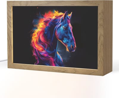 Nachtlampje 30x20 cm - Kinder lampje - Paard - Dier - Rook - Zwart - Kleuren - Tafellamp kinderkamer - Slaapkamer lamp - Bedlamp kinderen - Kinderlampje stopcontact - Wandlamp babykamer - Nachtlampjes