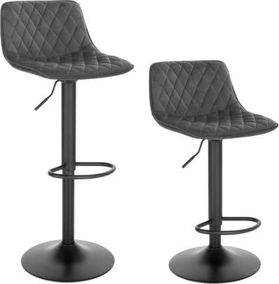 Barkruk Tornia deluxe - Industrial - Donkergrijs - Barkrukken set van 2 - Barstoel Kruk - Barstoelen met rugleuning - Keukenstoel - In hoogte verstelbaar - Velvet