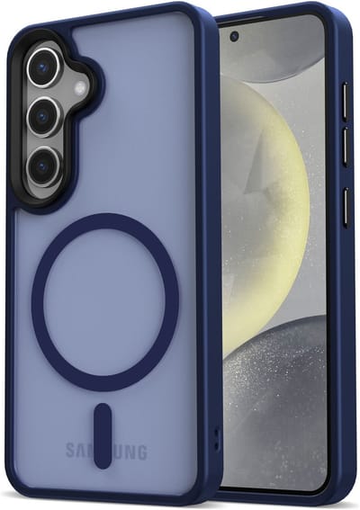 Hoesje Geschikt voor Samsung Galaxy S25 - Compatibel met MagSafe /Qi2 - Matte Beschermhoes - Back Cover met Magneet - Donkerblauw
