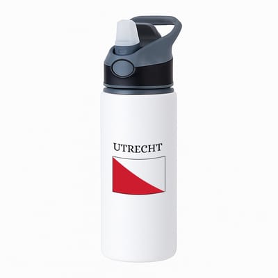 Hacebo® - Utrecht waterfles met rietje zwart - Utrecht - toeristen - stad - vlag - geschenk - cadeau - kado - water fles - 650ML