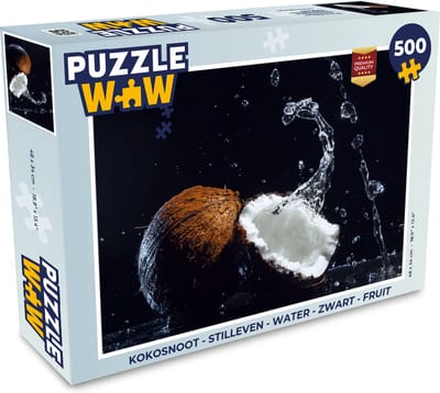 Puzzel Kokosnoot - Stilleven - Water - Zwart - Fruit - Legpuzzel - Puzzel 500 stukjes