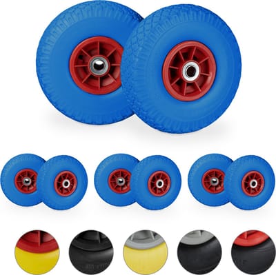 8x steekwagenwiel - 3.00-4 - rubberband - kogellager - 20 mm as - blauw-rood