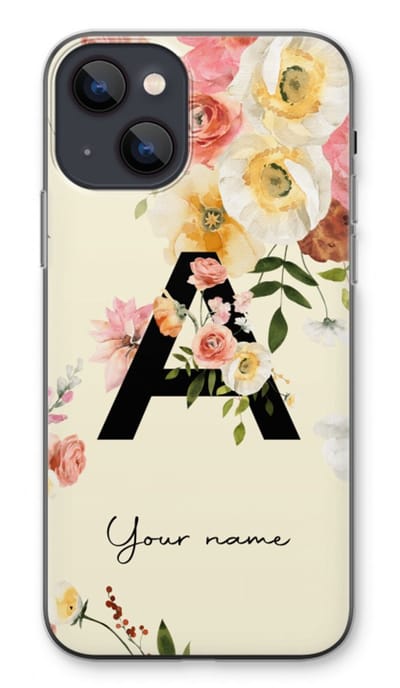 Gepersonaliseerd - Case Company® - Hoesje geschikt voor iPhone 13 hoesje - Flirty Flowers Monogram - Soft Cover Telefoonhoesje - Bescherming aan alle Kanten en Schermrand