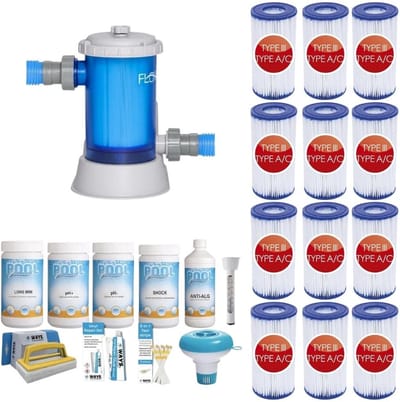 WAYS - Zwembad Onderhoud - Pakket Medium Deluxe & Filterpomp 5678 L/u & 12 Filters Type III
