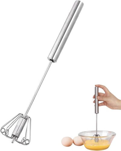 garde-Eierklopper-RVS - Semi-automatische eierklopper - Roterende handmatige eierklopper - Mixer - Geen batterij nodig Keuken - Handmatige eierroommixer (Zilver)