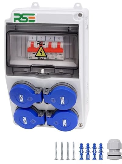 Bouwstroomverdeler Wandverdeler 230V met Contactdoos, IP65, 4x 230V met LS