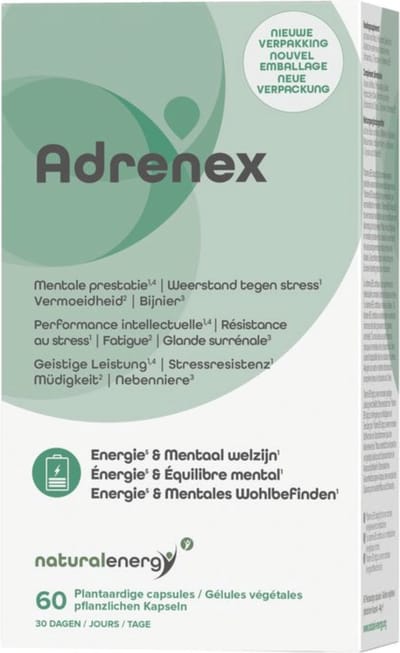 Adrenex – 60 Vegan Caps met 6 Adaptogene Planten – Fysieke en Mentale Prestaties (1) – Ondersteuning Bijnieren (2)