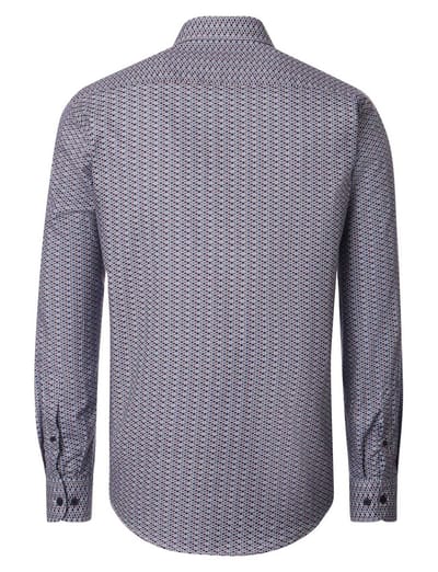 CASA MODA Sport casual fit overhemd - popeline - donkerblauw - wit en lichtblauw dessin