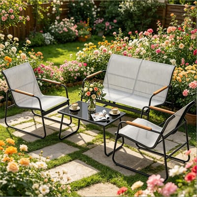 Tuinmeubelset - 4-Delig Loungeset - Gespreksmeubels voor Patio en Balkon - Metaal - Grijs