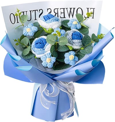Handgemaakt boeket, duurzaam gehaakt boeket, uniek boeket met prachtige hoes, prachtig handgemaakt boeket, eeuwig droogboeket, boeket